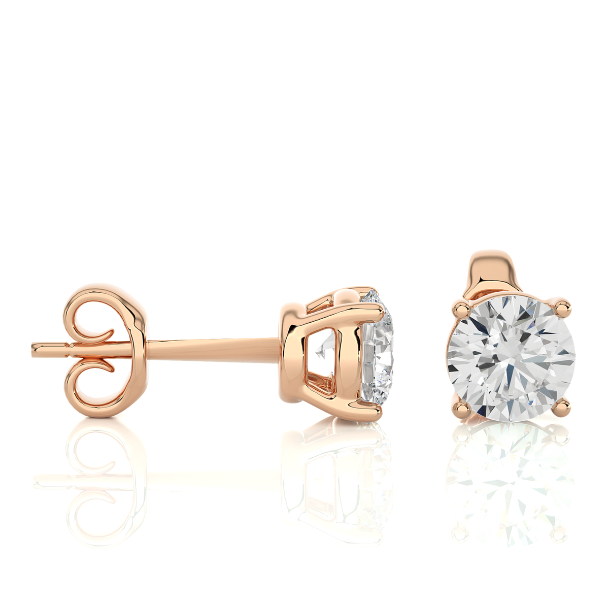 14K White Gold Round Diamond Stud Earrings Side Angle View