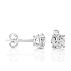 14K White Gold Round Diamond Stud Earrings Close-Up Facet Details
