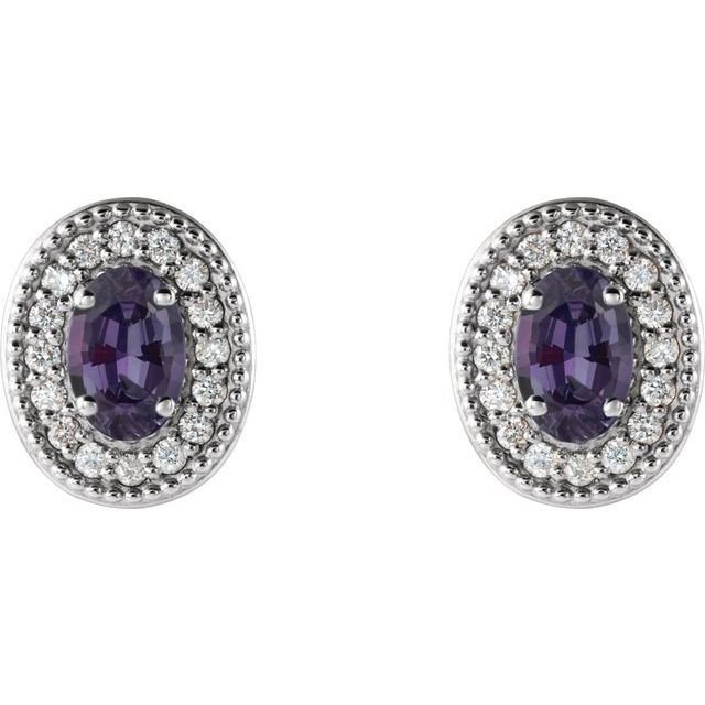 14k-white--lab-grown-alexandrite-&-1/8-ctw-natural-diamond-halo-style-earrings