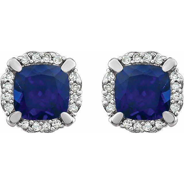 14k-white-lab-grown-blue-sapphire-&-1/10-ctw-natural-diamond-earrings