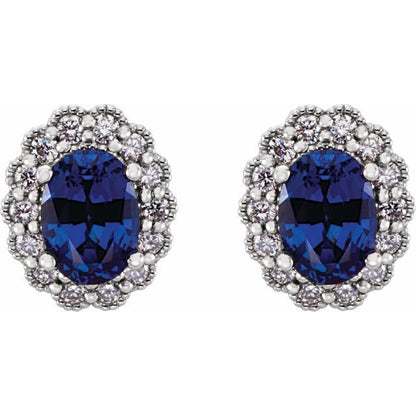 14k-white-lab-grown-blue-sapphire-&-1/3-ctw-natural-diamond-earrings