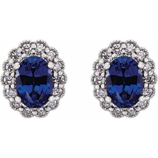 14k-white-lab-grown-blue-sapphire-&-1/3-ctw-natural-diamond-earrings