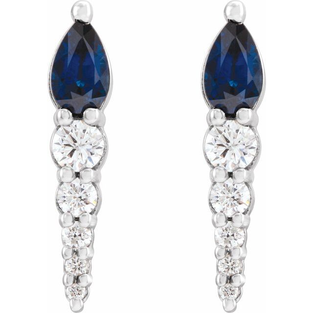 14k-white-lab-grown-blue-sapphire-&-1/4-ctw-natural-diamond-earrings