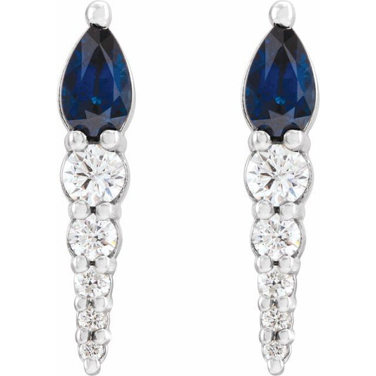 14k-white-lab-grown-blue-sapphire-&-1/4-ctw-natural-diamond-earrings