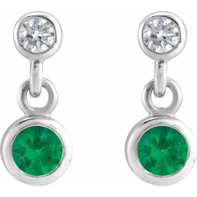 14k-white-lab-grown-emerald-&-.05-ctw-natural-diamond-two-stone-earrings