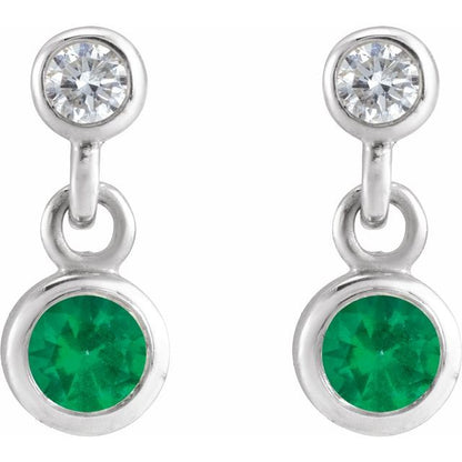 14k-white-lab-grown-emerald-&-.05-ctw-natural-diamond-two-stone-earrings