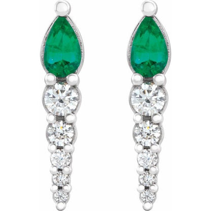 14k-white-lab-grown-emerald-&-1/4-ctw-natural-diamond-earrings
