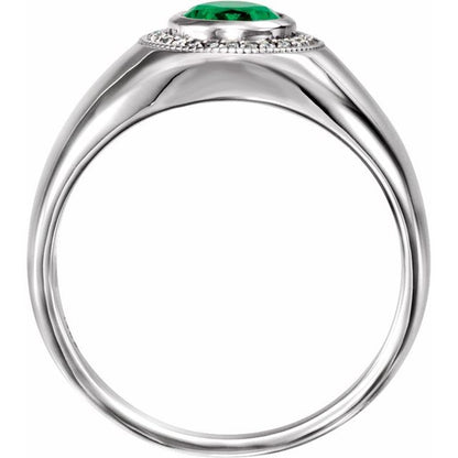 14k-white-lab-grown-emerald-&-1/8-ctw-natural-diamond-halo-style-ring