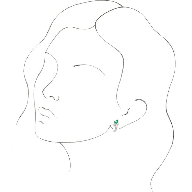 14k-white-lab-grown-emerald-floral-j-hoop-earrings