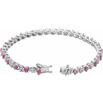 14k-white-lab-grown-ruby-&-1/10-ctw-natural-diamond-line-7"-bracelet
