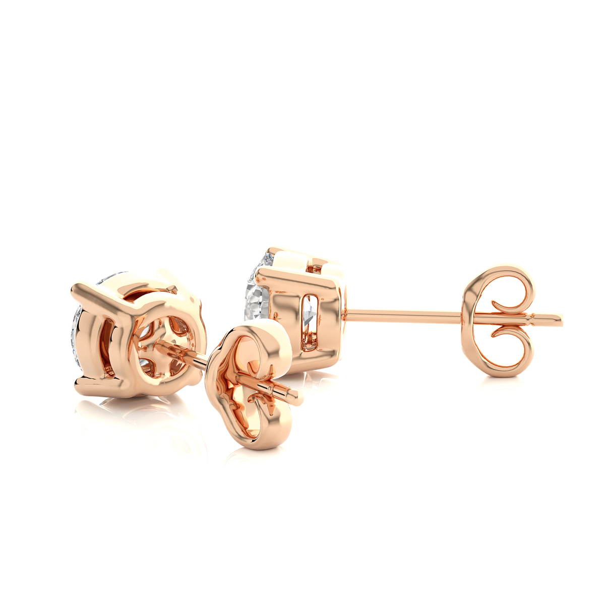 Round Brilliant Cut Lab Grown Diamond Earrings in 14K Yellow Gold Alternate Angle