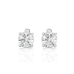 14K Yellow Gold Round Brilliant Cut Diamond Earrings Angled Perspective