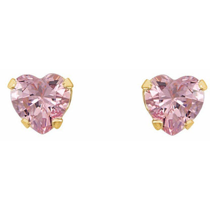14k-yellow-imitation-pink-cubic-zirconia-youth-stud-earrings
