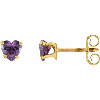 14k-yellow-imitation-pink-cubic-zirconia-youth-stud-earrings