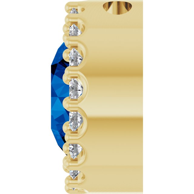 14k-yellow-lab-grown-blue-sapphire-&-1/8-ct-natural-diamond-halo-style-pendant