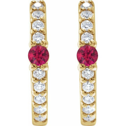 14k-yellow-lab-grown-ruby-&-1/8-ctw-natural-diamond--hoop-earring