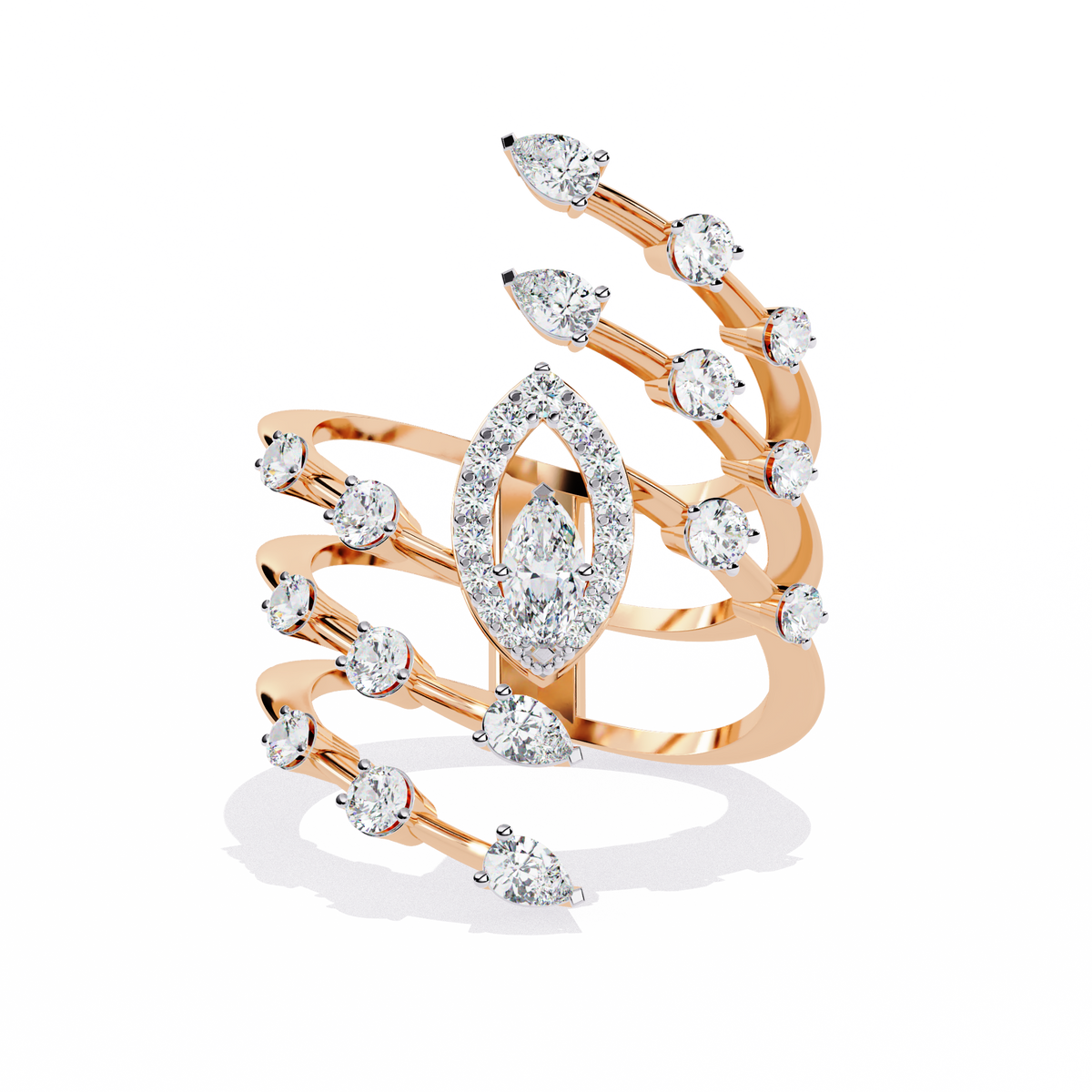 14k Solid Gold 1.18Ct Pear, Marquise and Round Cut Diamond Minimalist Stunning Perfect Engagement Ring - HIGHCARAT DIAMONDS
