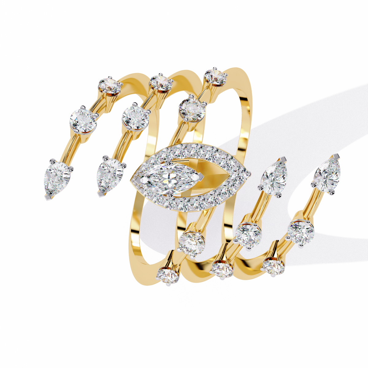 14k Solid Gold 1.18Ct Pear, Marquise and Round Cut Diamond Minimalist Stunning Perfect Engagement Ring - HIGHCARAT DIAMONDS