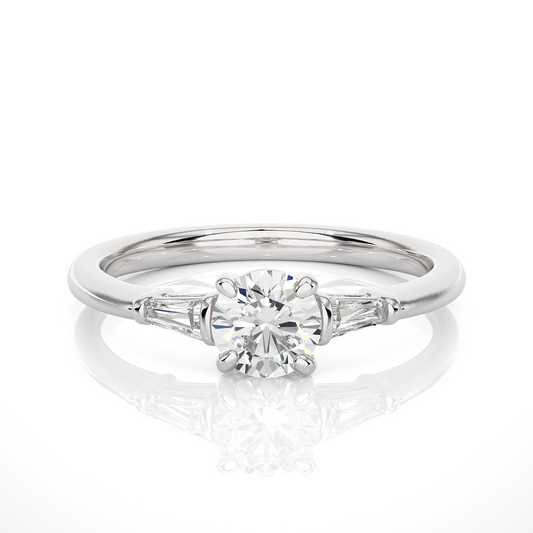 14k Solid Gold Round & Baguette Cut Lab Grown  Diamond Engagement Three stone Gift For Her - HIGHCARAT DIAMONDS