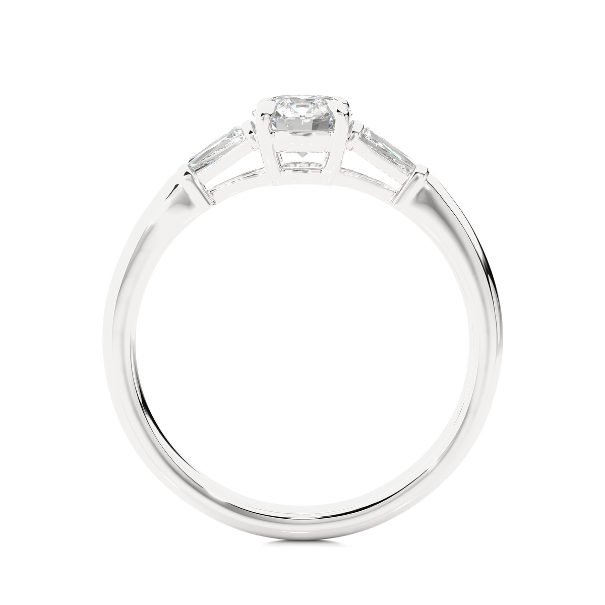14k Solid Gold Round & Baguette Cut Lab Grown  Diamond Engagement Three stone Gift For Her - HIGHCARAT DIAMONDS
