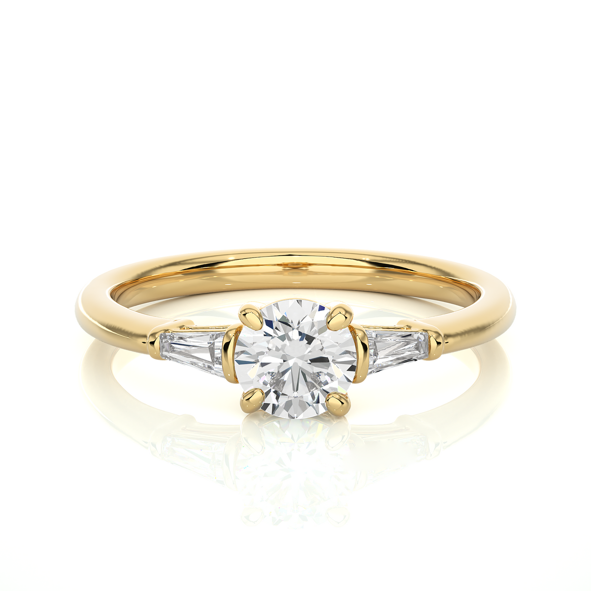 14k Solid Gold Round & Baguette Cut Lab Grown  Diamond Engagement Three stone Gift For Her - HIGHCARAT DIAMONDS
