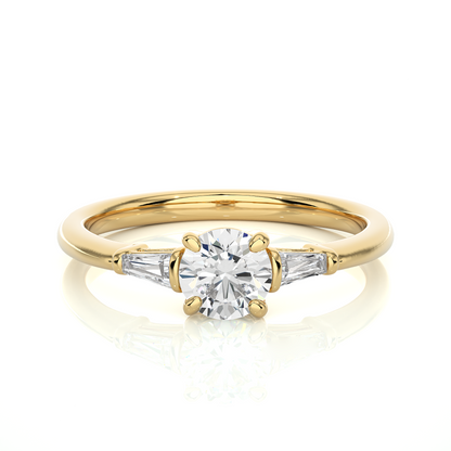 14k Solid Gold Round & Baguette Cut Lab Grown  Diamond Engagement Three stone Gift For Her - HIGHCARAT DIAMONDS
