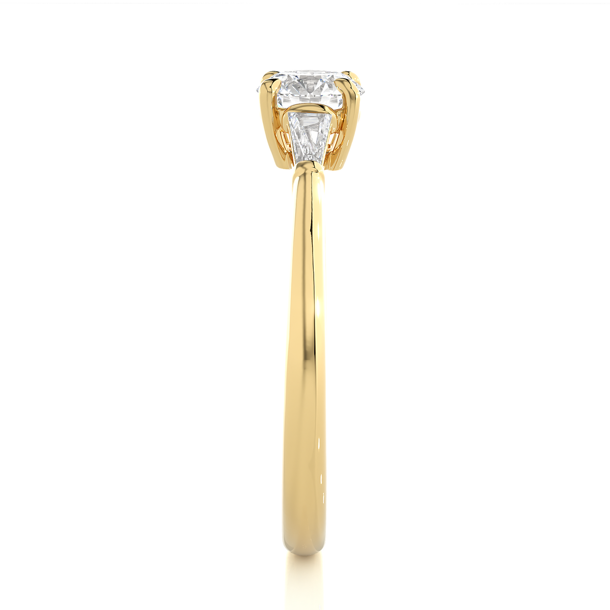 14k Solid Gold Round & Baguette Cut Lab Grown  Diamond Engagement Three stone Gift For Her - HIGHCARAT DIAMONDS