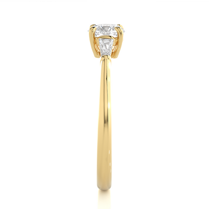 14k Solid Gold Round & Baguette Cut Lab Grown  Diamond Engagement Three stone Gift For Her - HIGHCARAT DIAMONDS