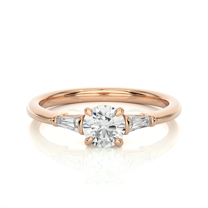 14k Solid Gold Round & Baguette Cut Lab Grown  Diamond Engagement Three stone Gift For Her - HIGHCARAT DIAMONDS