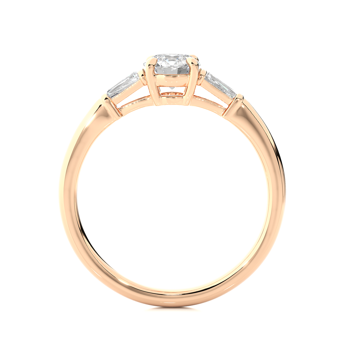 14k Solid Gold Round & Baguette Cut Lab Grown  Diamond Engagement Three stone Gift For Her - HIGHCARAT DIAMONDS