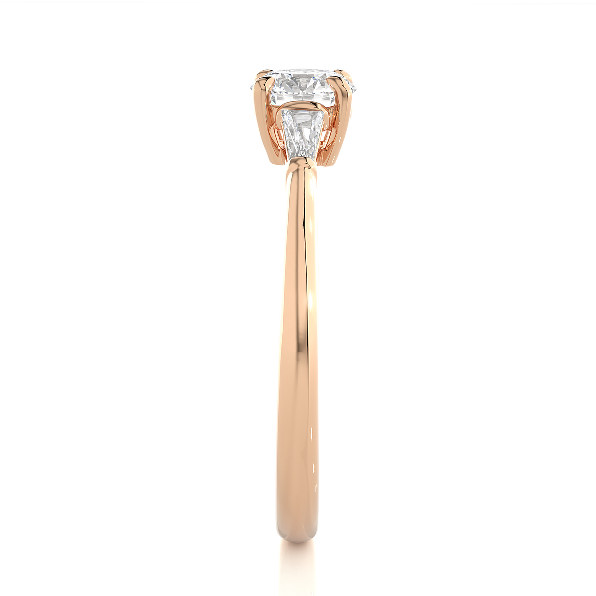 14k Solid Gold Round & Baguette Cut Lab Grown  Diamond Engagement Three stone Gift For Her - HIGHCARAT DIAMONDS