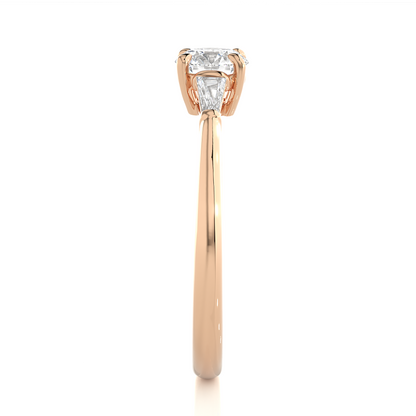 14k Solid Gold Round & Baguette Cut Lab Grown  Diamond Engagement Three stone Gift For Her - HIGHCARAT DIAMONDS