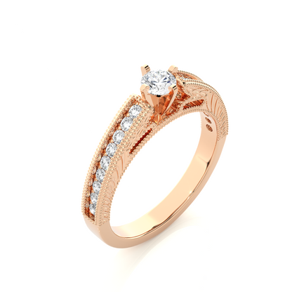 14k Solid Gold round cut Lab Grown Diamond With Pave And Side Stone Gift For wedding - HIGHCARAT DIAMONDS