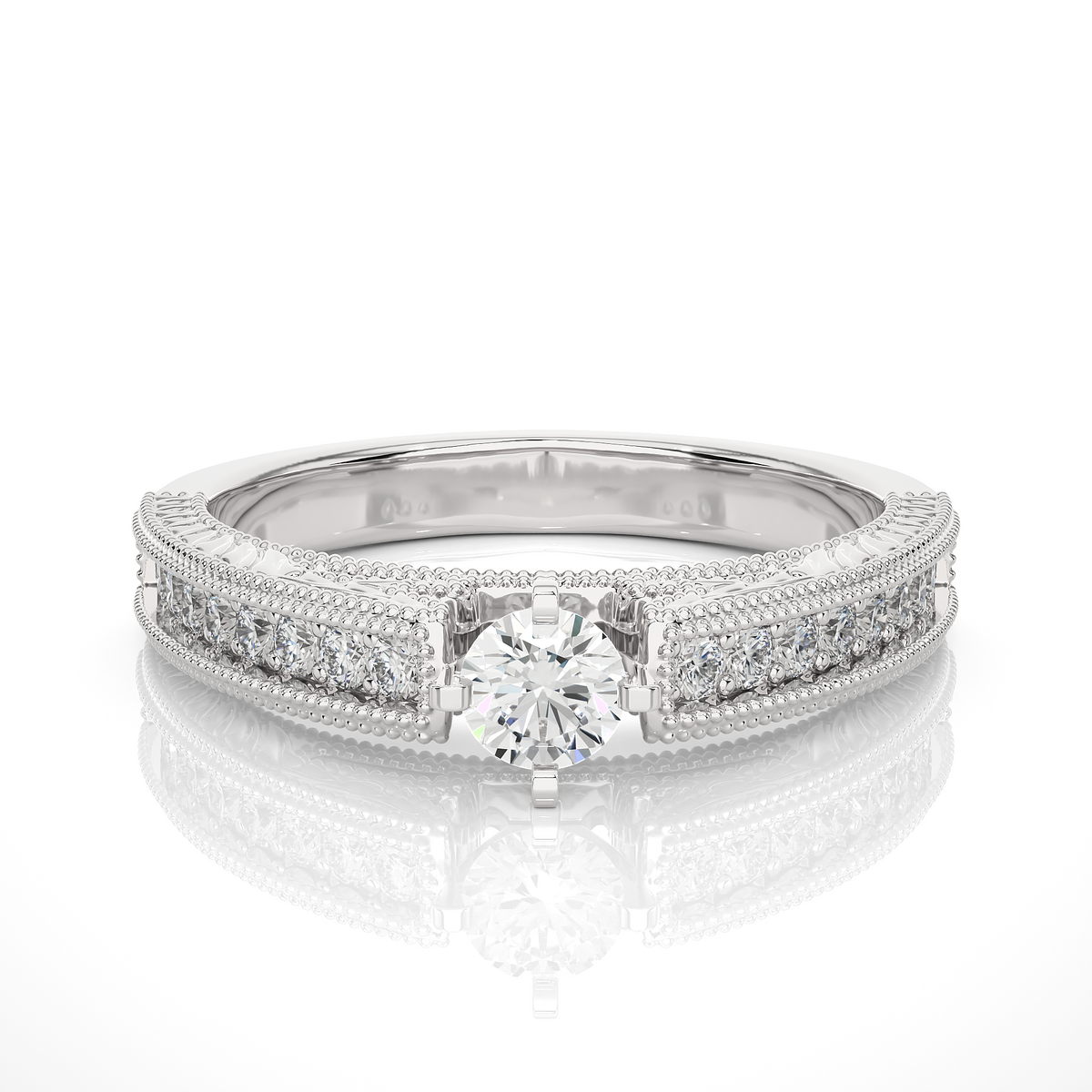 14k Solid Gold round cut Lab Grown Diamond With Pave And Side Stone Gift For wedding - HIGHCARAT DIAMONDS