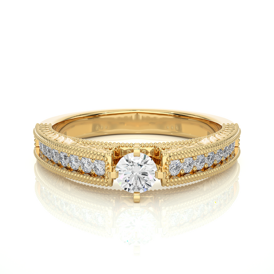 14k Solid Gold round cut Lab Grown Diamond With Pave And Side Stone Gift For wedding - HIGHCARAT DIAMONDS