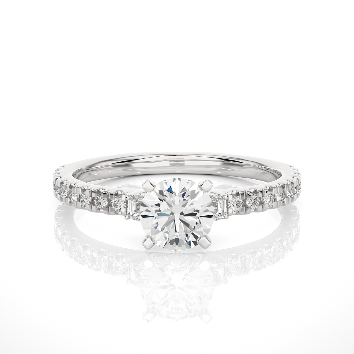 14k Solid Rose Gold Round Cut Lab Grown and Baguette Diamond, Three stone Engagement Proposal Anniversary Ring - HIGHCARAT DIAMONDS