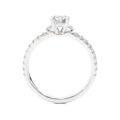 14k Solid Rose Gold Round Cut Lab Grown and Baguette Diamond, Three stone Engagement Proposal Anniversary Ring - HIGHCARAT DIAMONDS