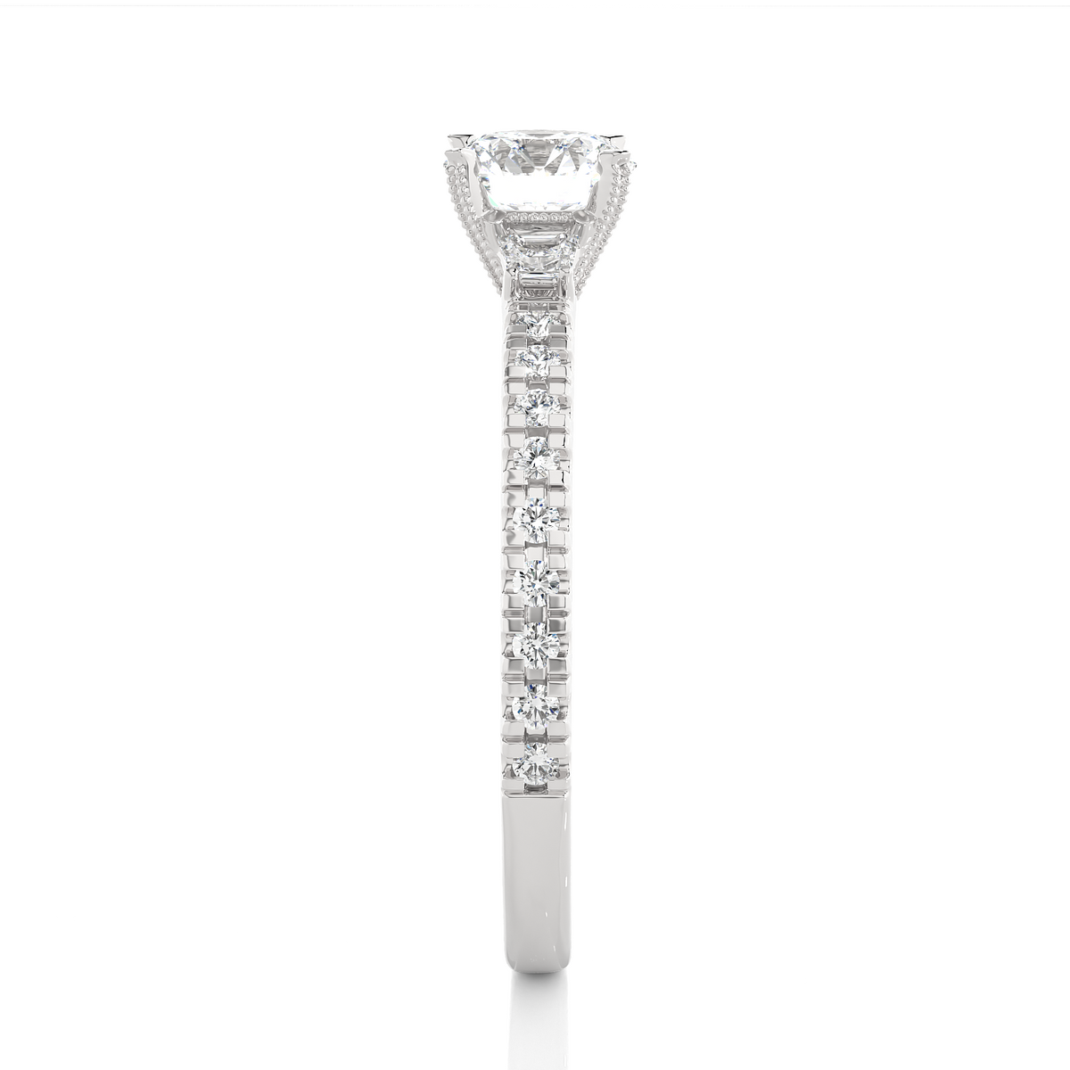 14k Solid Rose Gold Round Cut Lab Grown and Baguette Diamond, Three stone Engagement Proposal Anniversary Ring - HIGHCARAT DIAMONDS