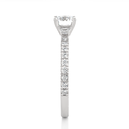 14k Solid Rose Gold Round Cut Lab Grown and Baguette Diamond, Three stone Engagement Proposal Anniversary Ring - HIGHCARAT DIAMONDS