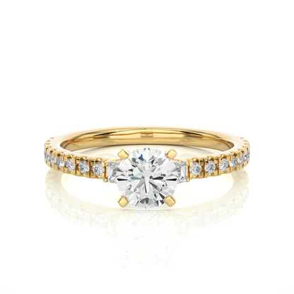 14k Solid Rose Gold Round Cut Lab Grown and Baguette Diamond, Three stone Engagement Proposal Anniversary Ring - HIGHCARAT DIAMONDS