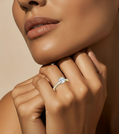 14k Solid Rose Gold Round Cut Lab Grown and Baguette Diamond, Three stone Engagement Proposal Anniversary Ring - HIGHCARAT DIAMONDS #wearthelook