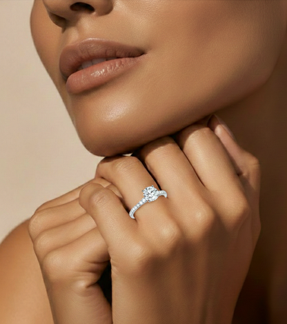 14k Solid Rose Gold Round Cut Lab Grown and Baguette Diamond, Three stone Engagement Proposal Anniversary Ring - HIGHCARAT DIAMONDS #wearthelook