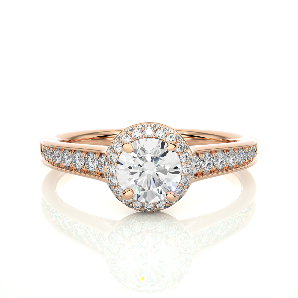 14k Solid Rose Gold Round Shape Lab Grown Diamond Accented Ring very elegant For engagement - HIGHCARAT DIAMONDS