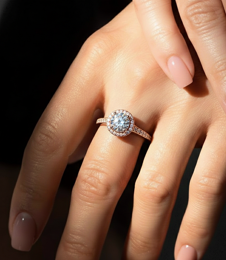 14k Solid Rose Gold Round Shape Lab Grown Diamond Accented Ring very elegant For engagement - HIGHCARAT DIAMONDS #wearthelook