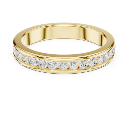 14k Solid Yellow Gold Round Cut Lab Grown Diamond Delicate Half Eternity Party Wear Band Gift For Her - HIGHCARAT DIAMONDS