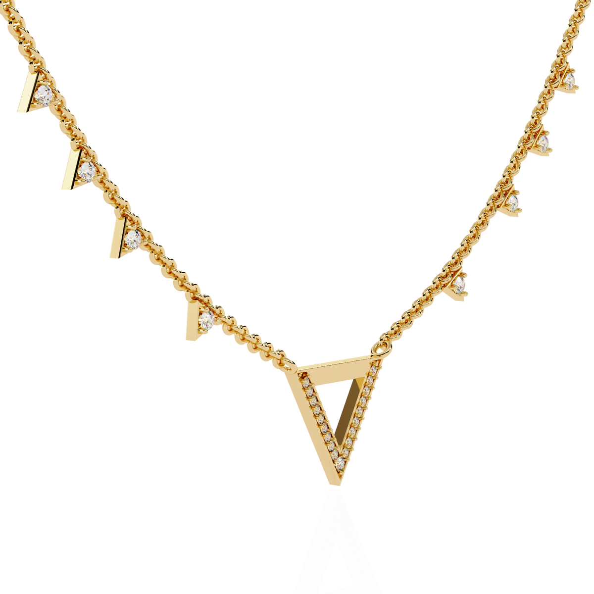 14k Solid rose Gold Triangle Shape Round Cut Natural & Lab Grown Both Diamond  Delicate  Graduation Necklace Daily Wear - HIGHCARAT DIAMONDS