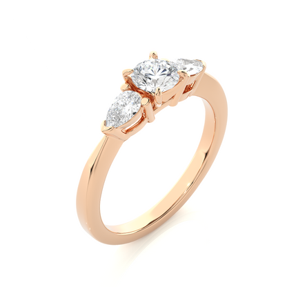 18K Solid Gold Pear cut Lab Grown diamond Three Stone Diamond Ring Gift For Anniversary - HIGHCARAT DIAMONDS