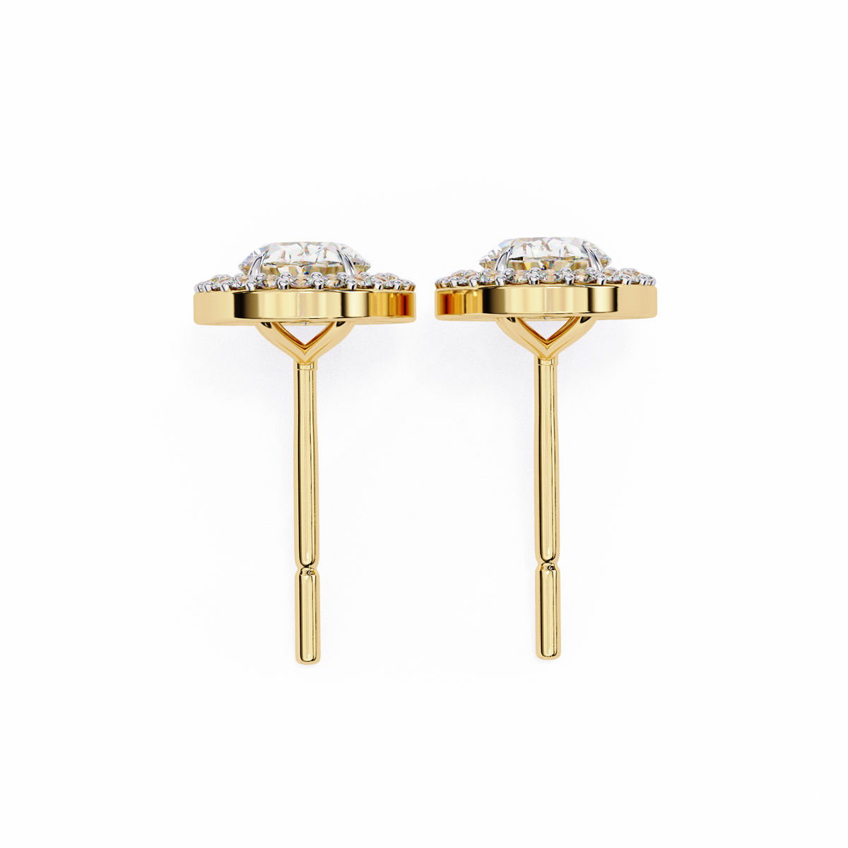 18k Solid Rose Gold Oval And Round Cut Diamond Minimalist Halo Prong Set Dainty Stud Bridesmaid Earring - HIGHCARAT DIAMONDS