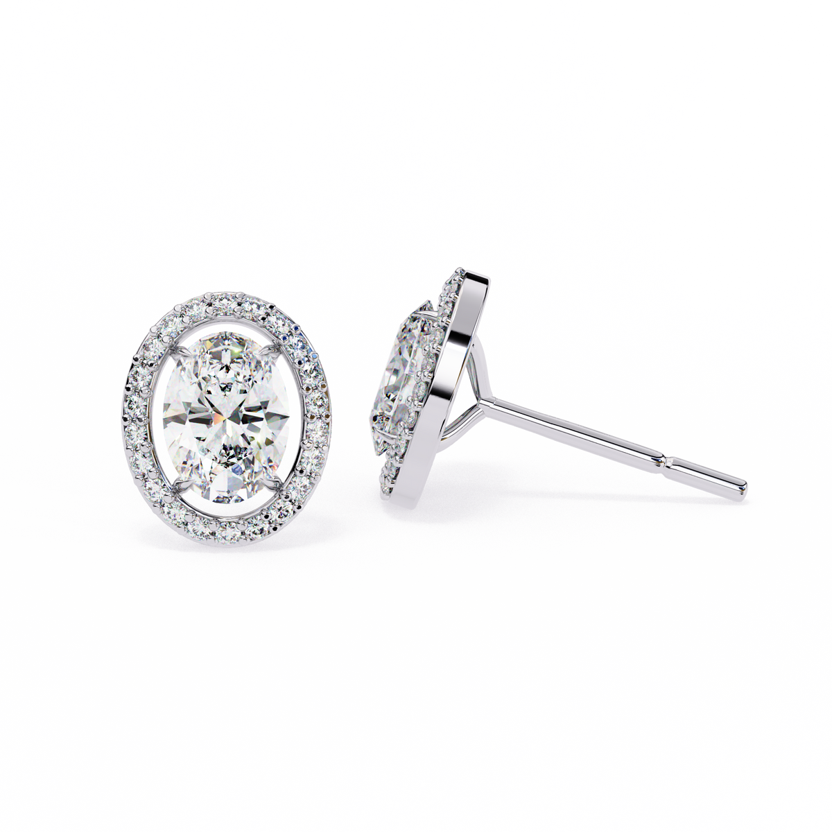 18k Solid Rose Gold Oval And Round Cut Diamond Minimalist Halo Prong Set Dainty Stud Bridesmaid Earring - HIGHCARAT DIAMONDS