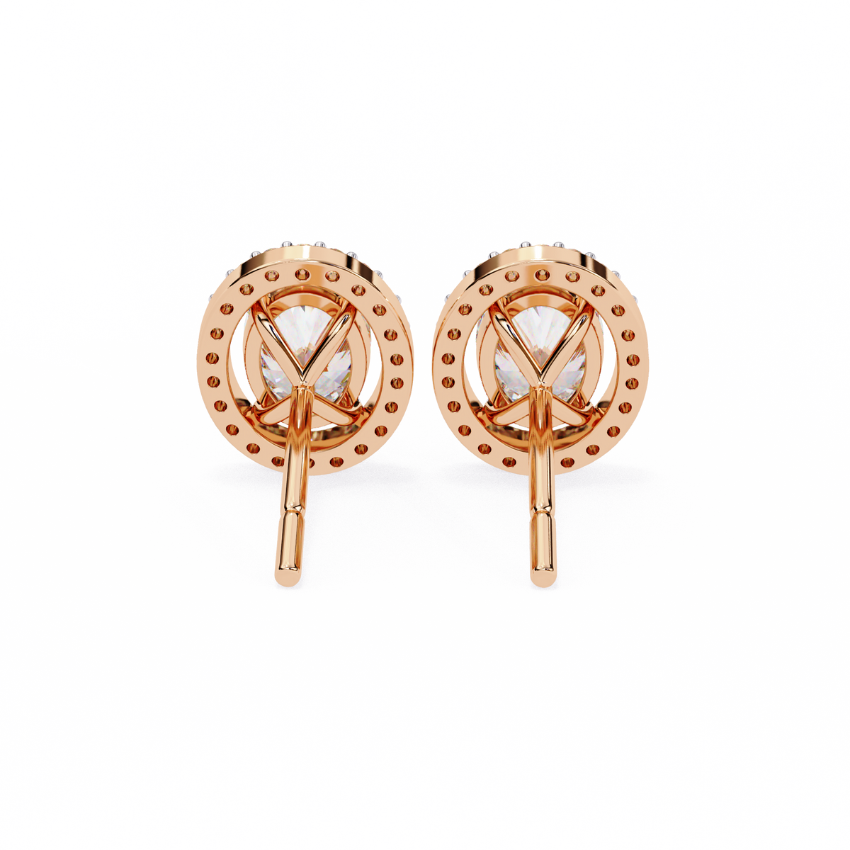 18k Solid Rose Gold Oval And Round Cut Diamond Minimalist Halo Prong Set Dainty Stud Bridesmaid Earring - HIGHCARAT DIAMONDS